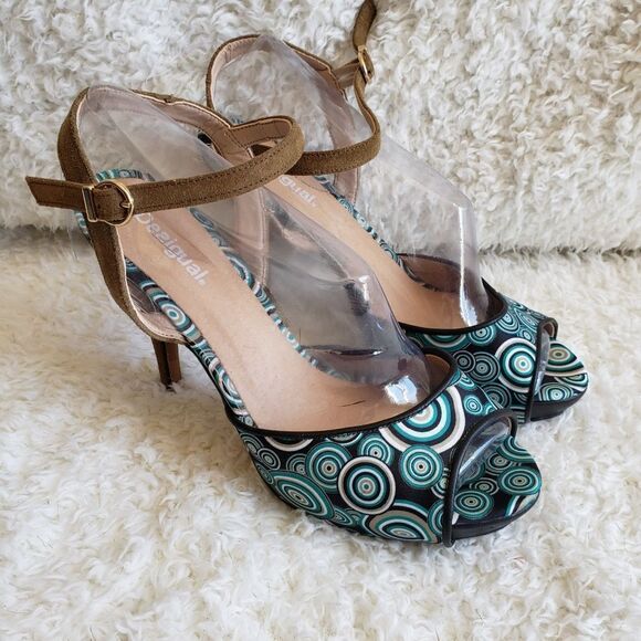 Desigual Satin patterned Heeled‎ sandals sz 38 - Picture 1 of 6